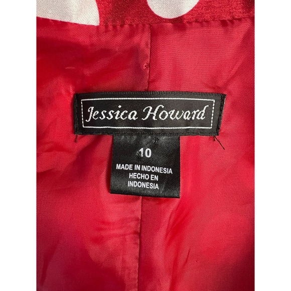 Jessica Howard Red Polka Dot Dress 10 Sleeveless Belted Pleated Fit & Flare - Picture 3 of 8